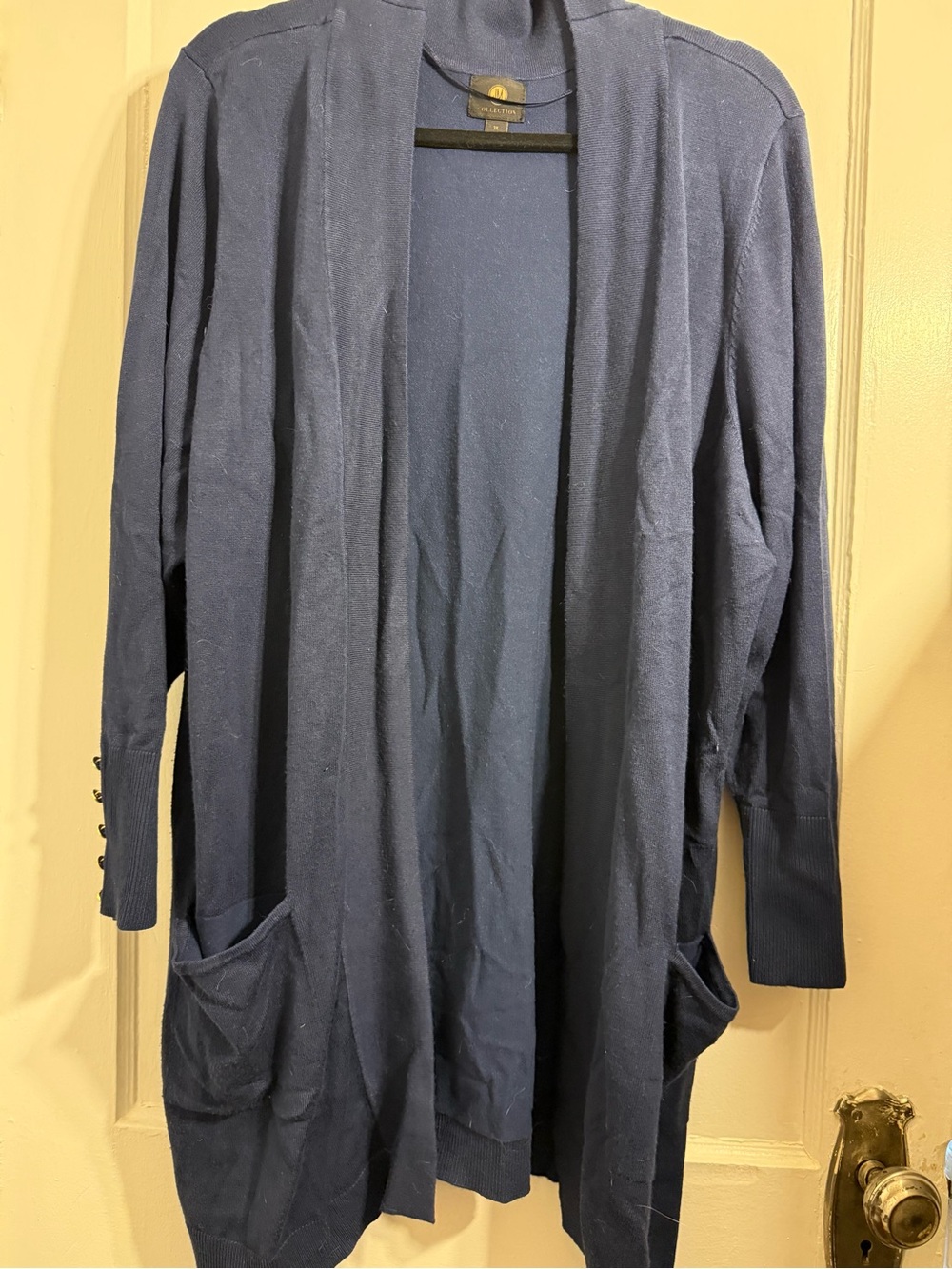 JM Collection Long Open-Front Navy Cardigan